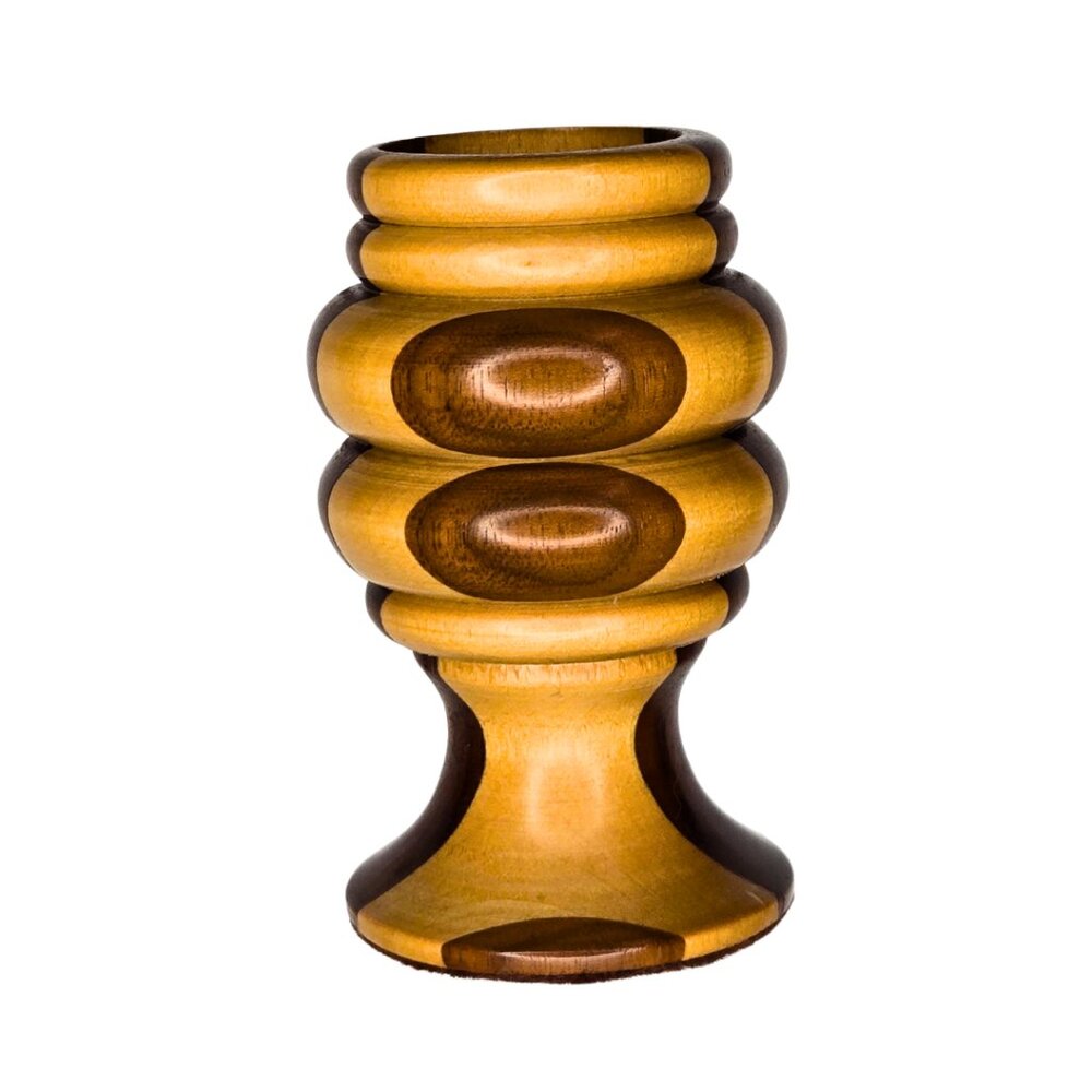 Vintage Segmented Multi Wood Mosaic Hand Turned Vase Two Tone Mid Century Modern